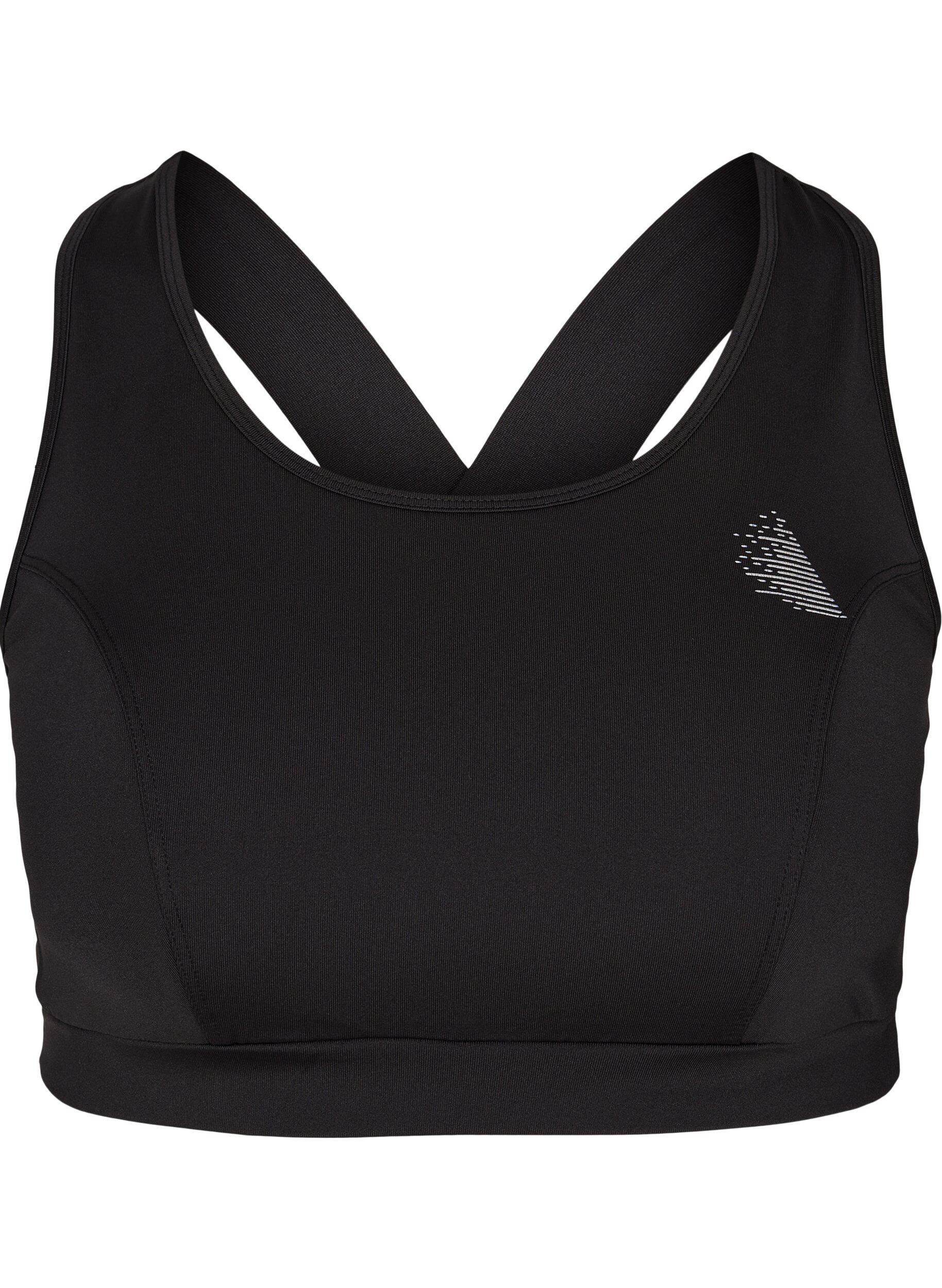 Zizzi Ensfarvet sports bh med krydset ryg, Black, Packshot image number 0