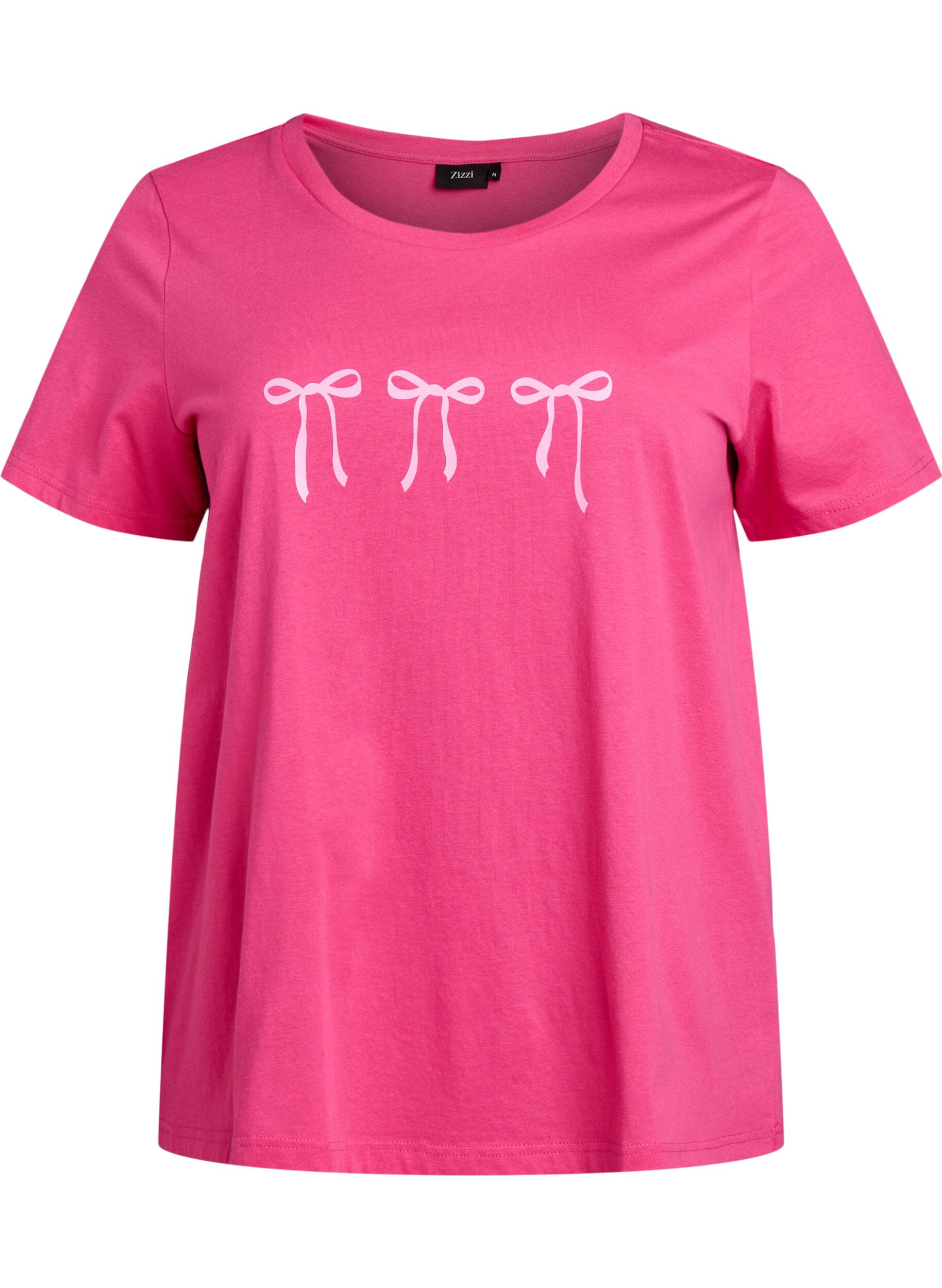 Zizzi Bomulds t-shirt med motiv, Raspberry w. Bows, Packshot image number 0