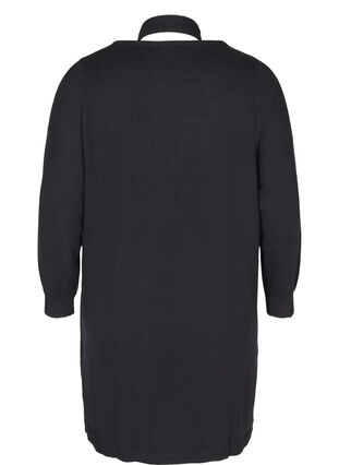 Langærmet strikkjole med lommer, Black, Packshot image number 1