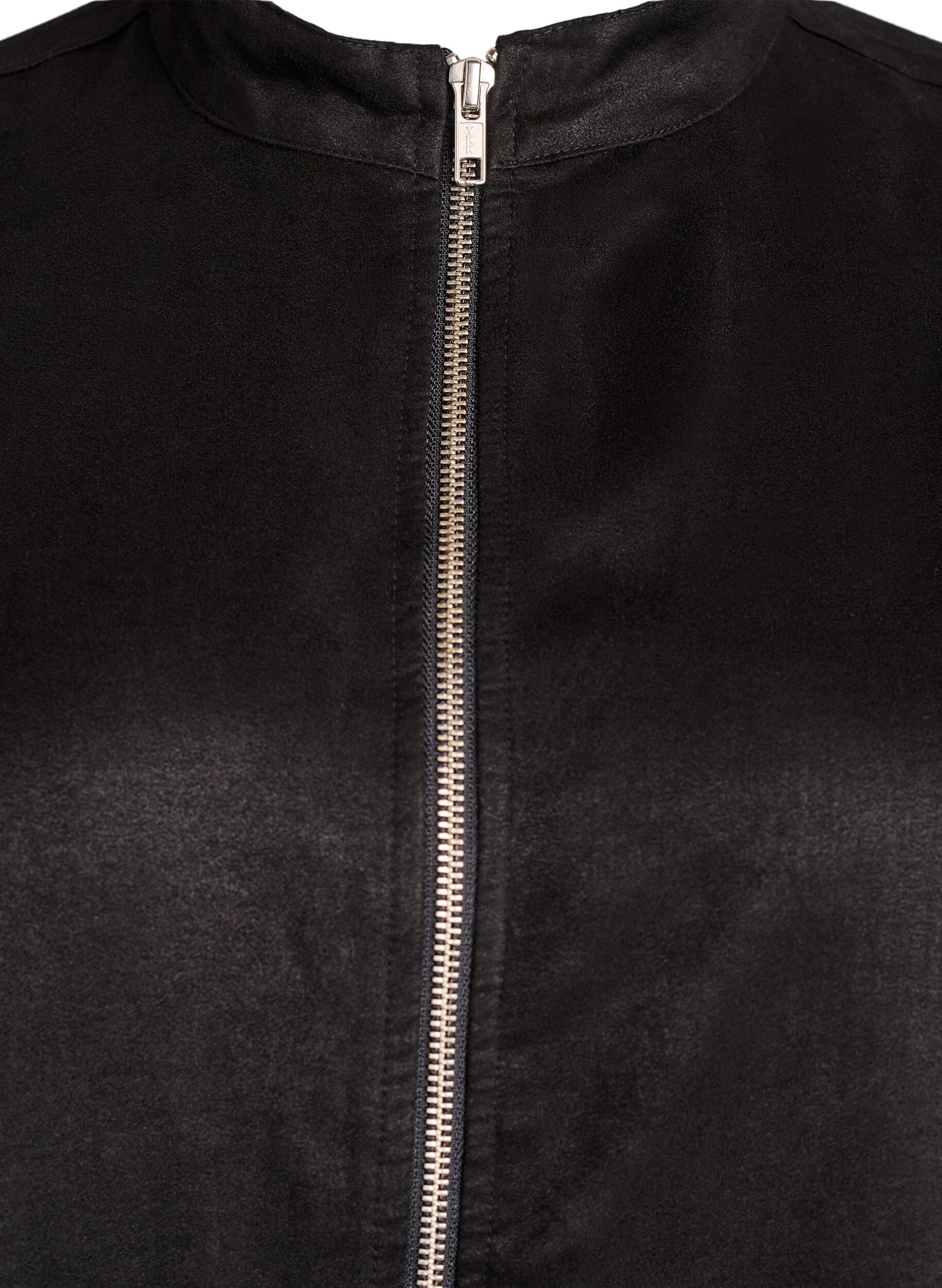 Zizzi Lang skjorte i imiteret ruskind med lynl&aring;s, Sort, Packshot image number 2