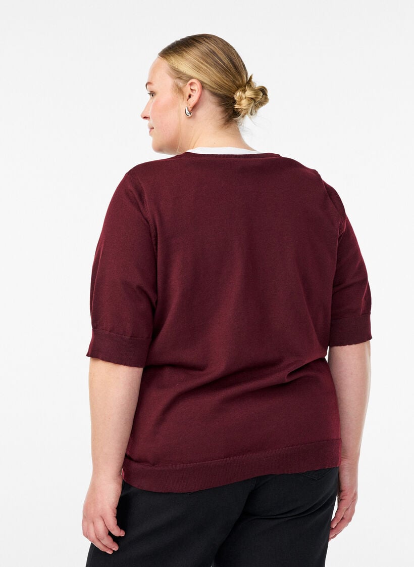 Finstrikket bluse med korte &aelig;rmer, R&oslash;d, Model image number 2