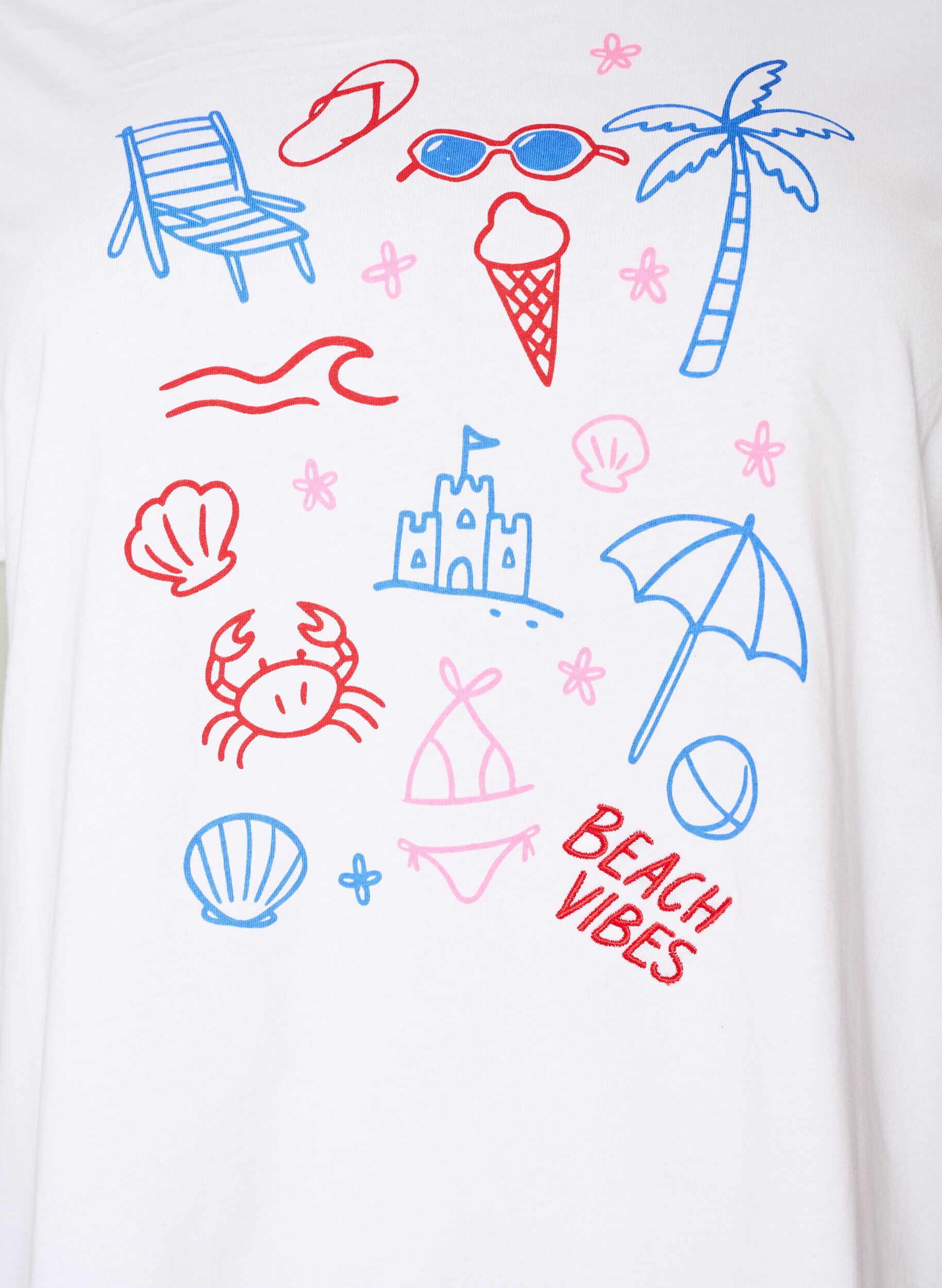ZizziT-shirt i &oslash;kologisk bomuld med strandprint, Hvid, Packshot image number 2