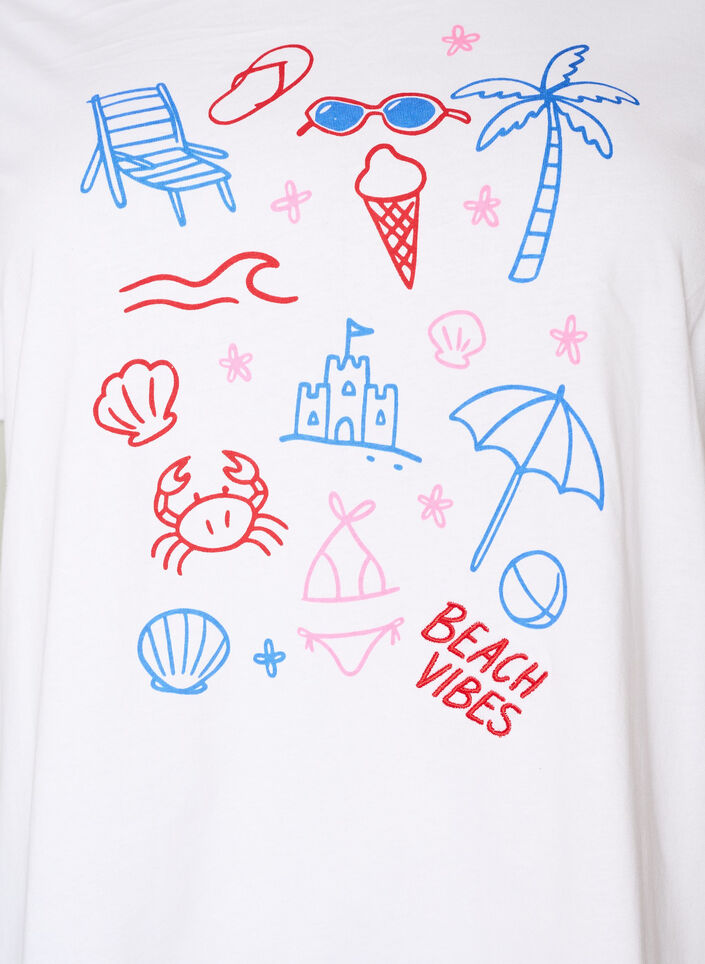 T-shirt i &oslash;kologisk bomuld med strandprint, Hvid, Packshot image number 2