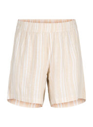 Stribede shorts i hør-viskosemix , Beige