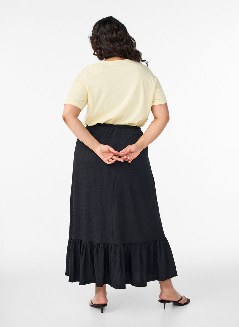 Lang nederdel med bindeb&aring;nd og fl&aelig;sekant, Sort, Model image number 1