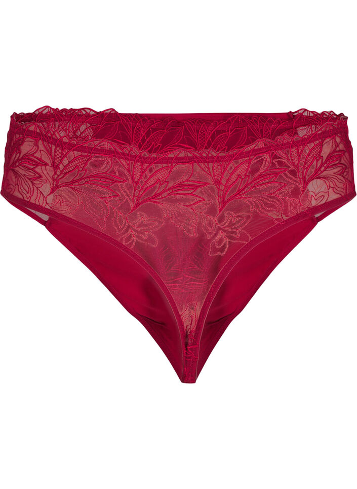 G-streng i microfiber med blonder, R&oslash;d, Packshot image number 1