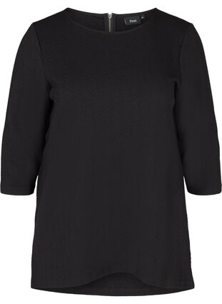 Bluse med struktur og 3/4 ærmer, Black, Packshot image number 0