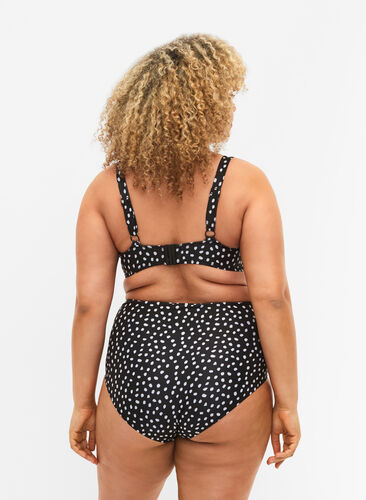 Ekstra højtaljet bikini underdel med print, Black White Dot, Model image number 1