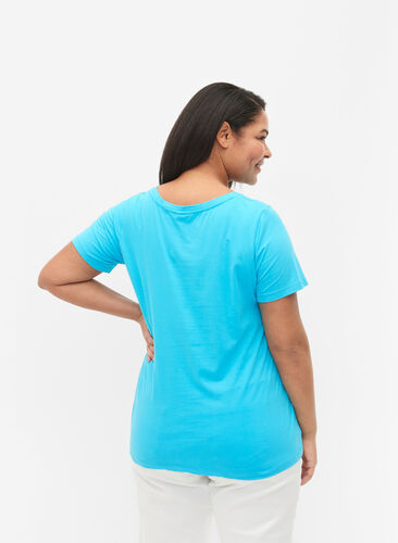 Ensfarvet basis t-shirt i bomuld, Blue Atoll, Model image number 1