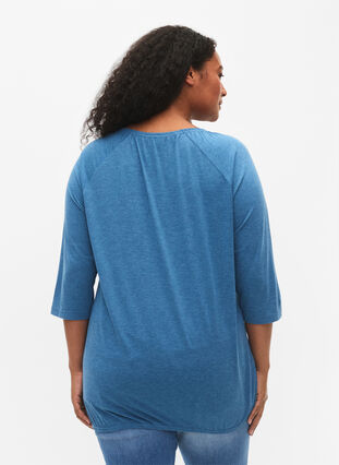 Meleret bluse med 3/4 ærmer, Legion Blue Mel., Model image number 1