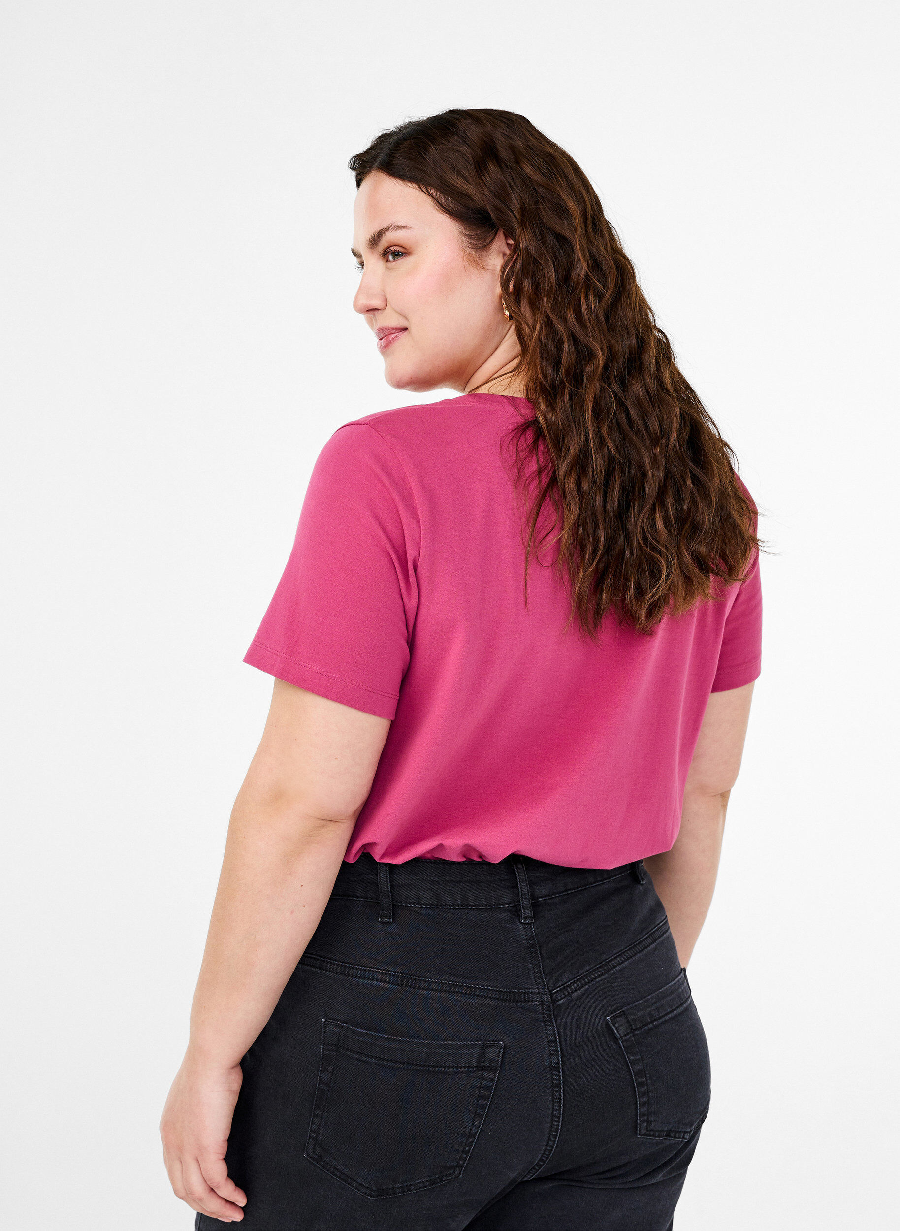 ZizziEnsfarvet basis t-shirt i bomuld, R&oslash;d, Model image number 2