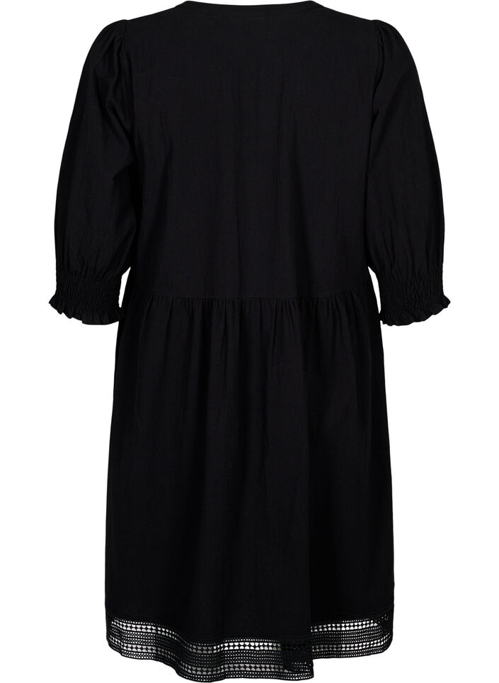 Kjole i bomuld med crochetdetaljer, Black, Packshot image number 1
