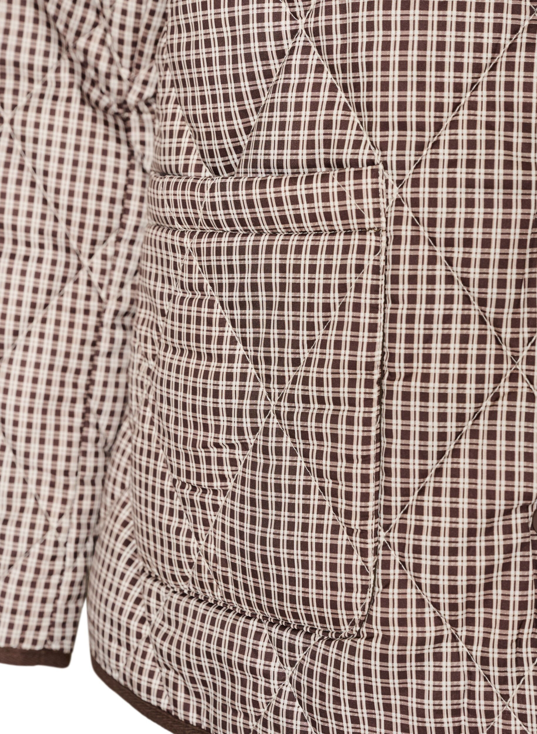 ZizziQuiltet jakke med sm&aring; tern og kontrastb&aring;nd, Brun, Packshot image number 3
