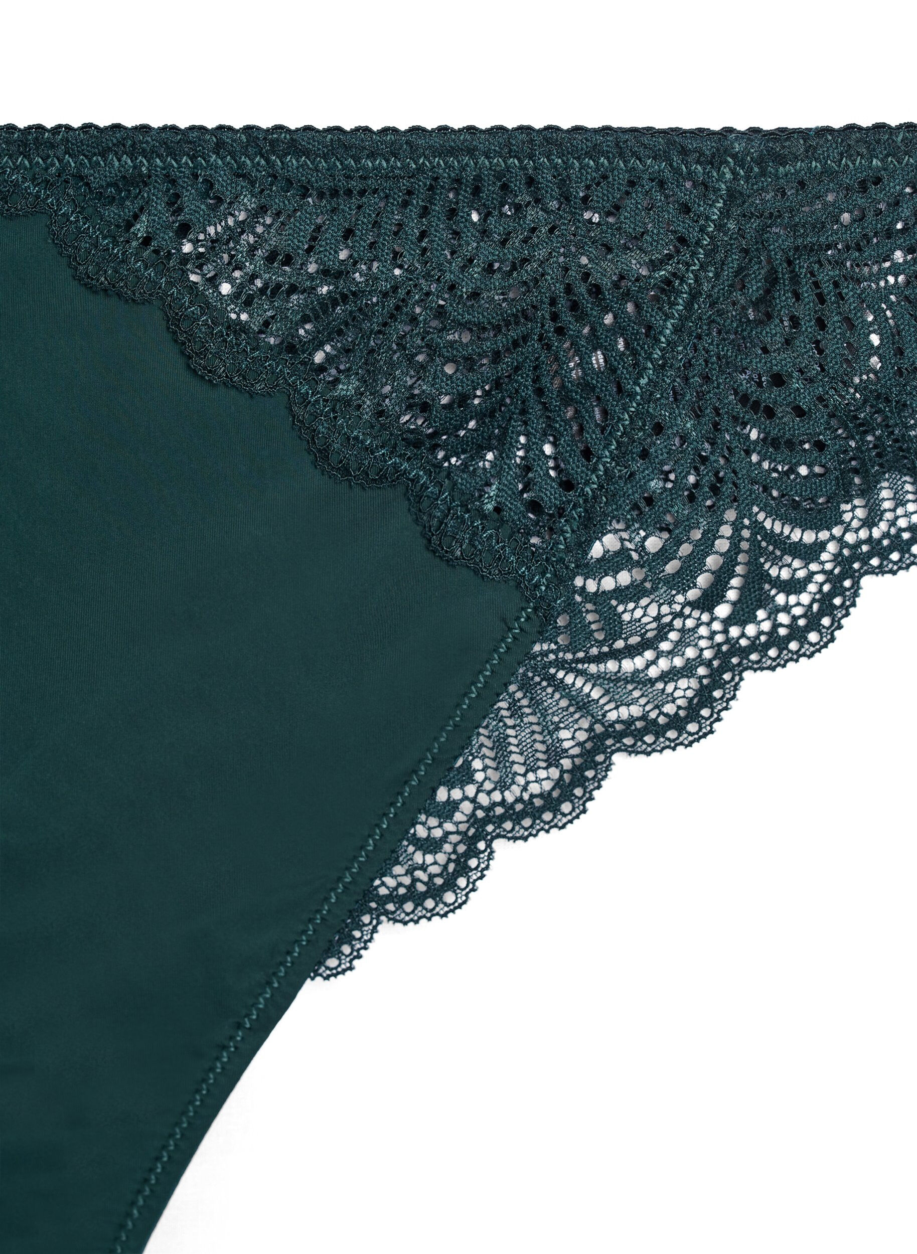 Zizzi Mikrofiber g-streng med blondedetaljer, Gr&oslash;n, Packshot image number 2