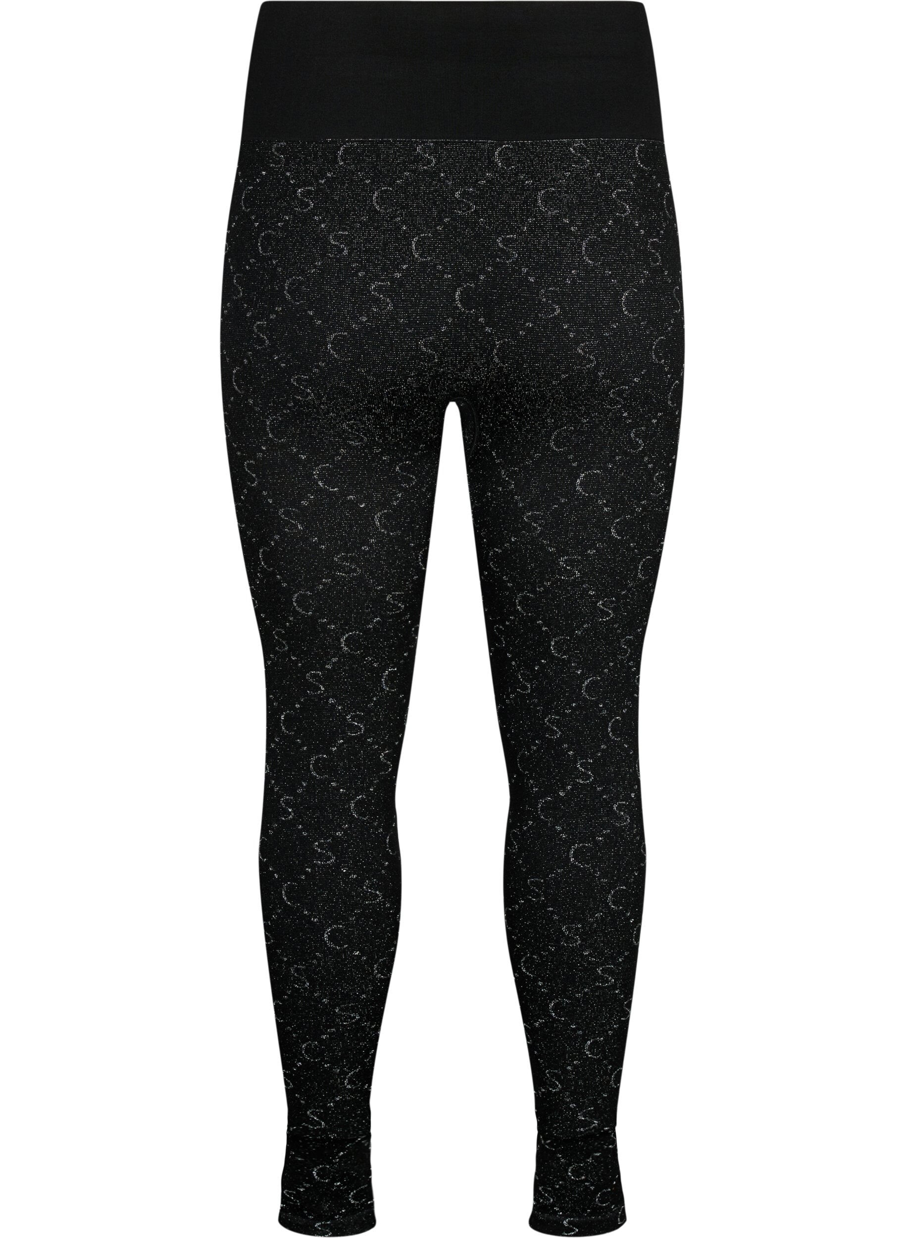 Zizzi Seamless leggings med s&oslash;lvfarvet m&oslash;nster, Black, Packshot image number 1