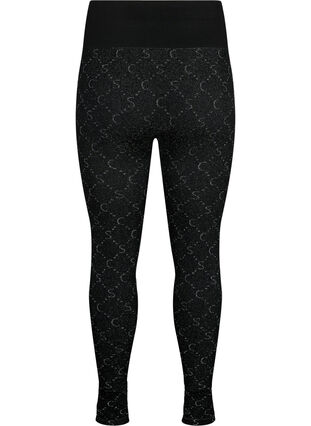Seamless leggings med sølvfarvet mønster, Black, Packshot image number 1