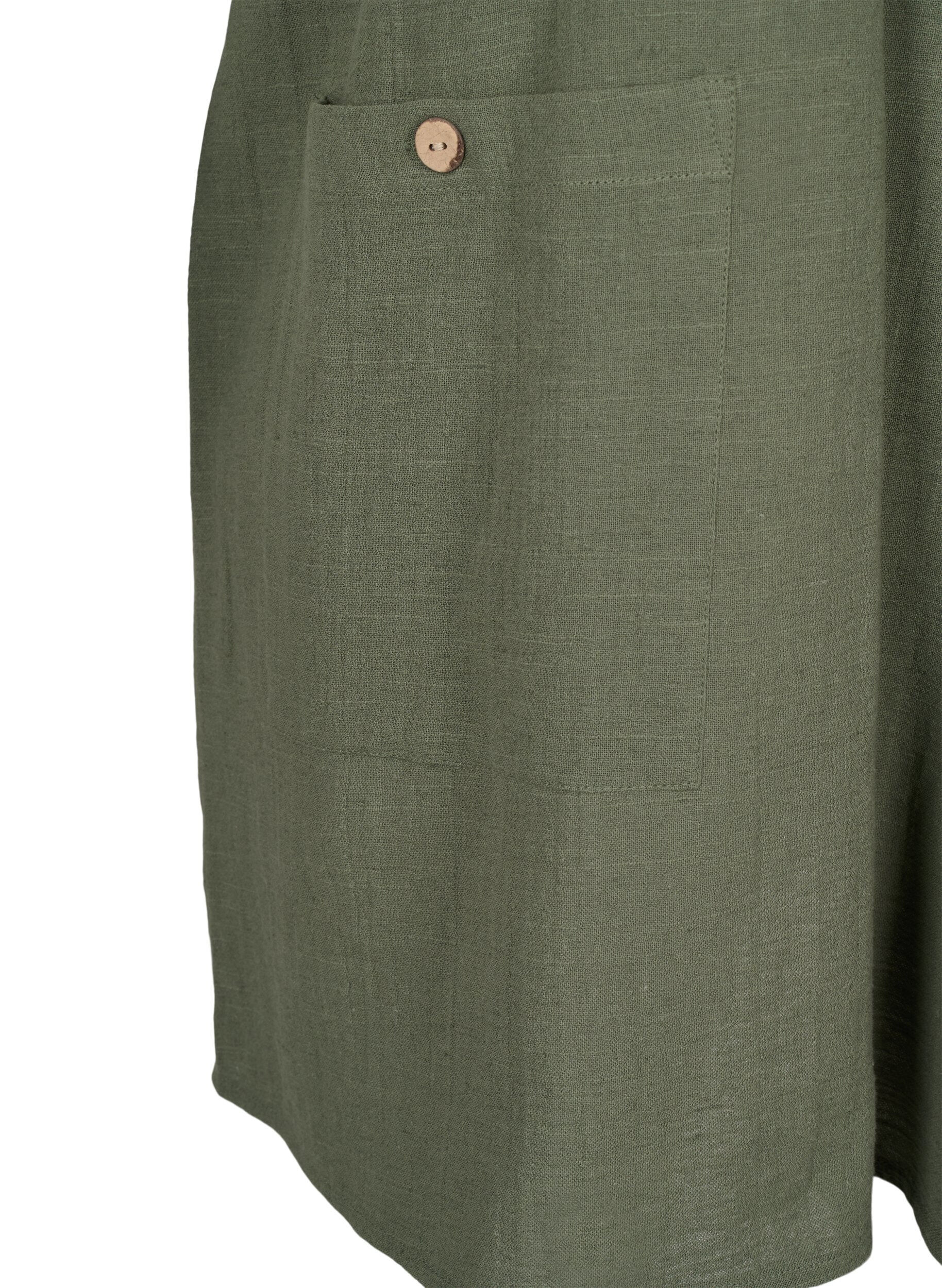 Zizzi 3/4 &aelig;rmet tunika i bomuldmix med h&oslash;r, Thyme, Packshot image number 3