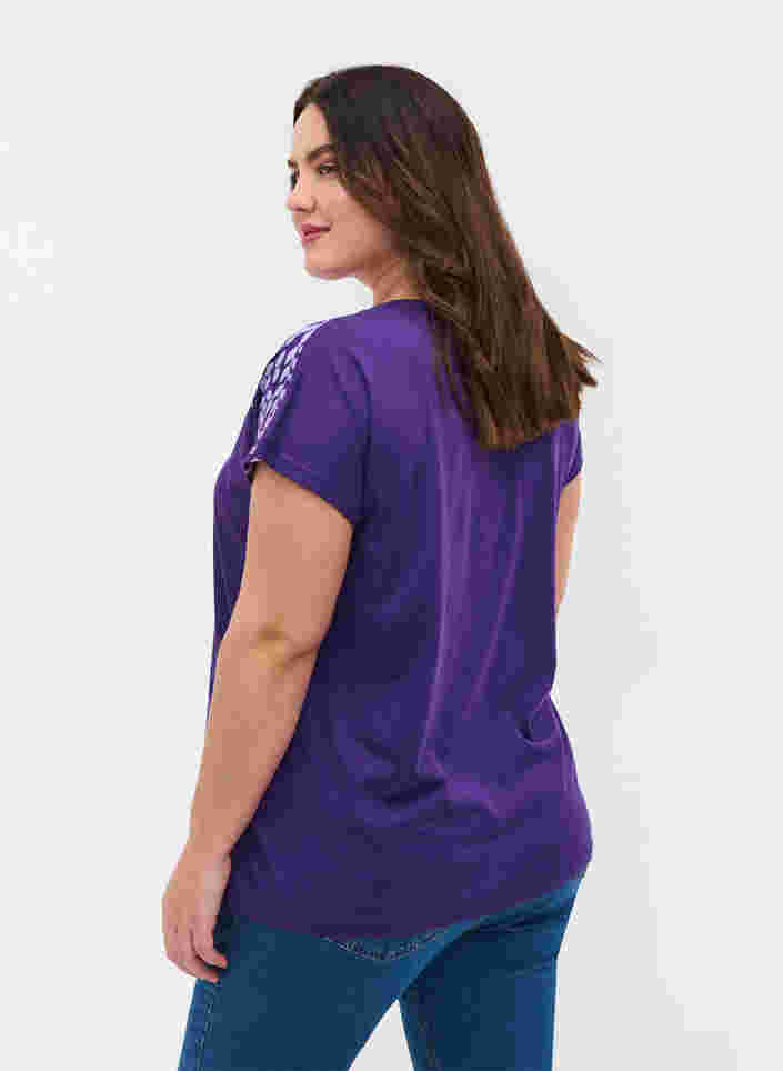 Bomulds t-shirt med printdetaljer, Violet Ind Mel Feath, Model image number 1