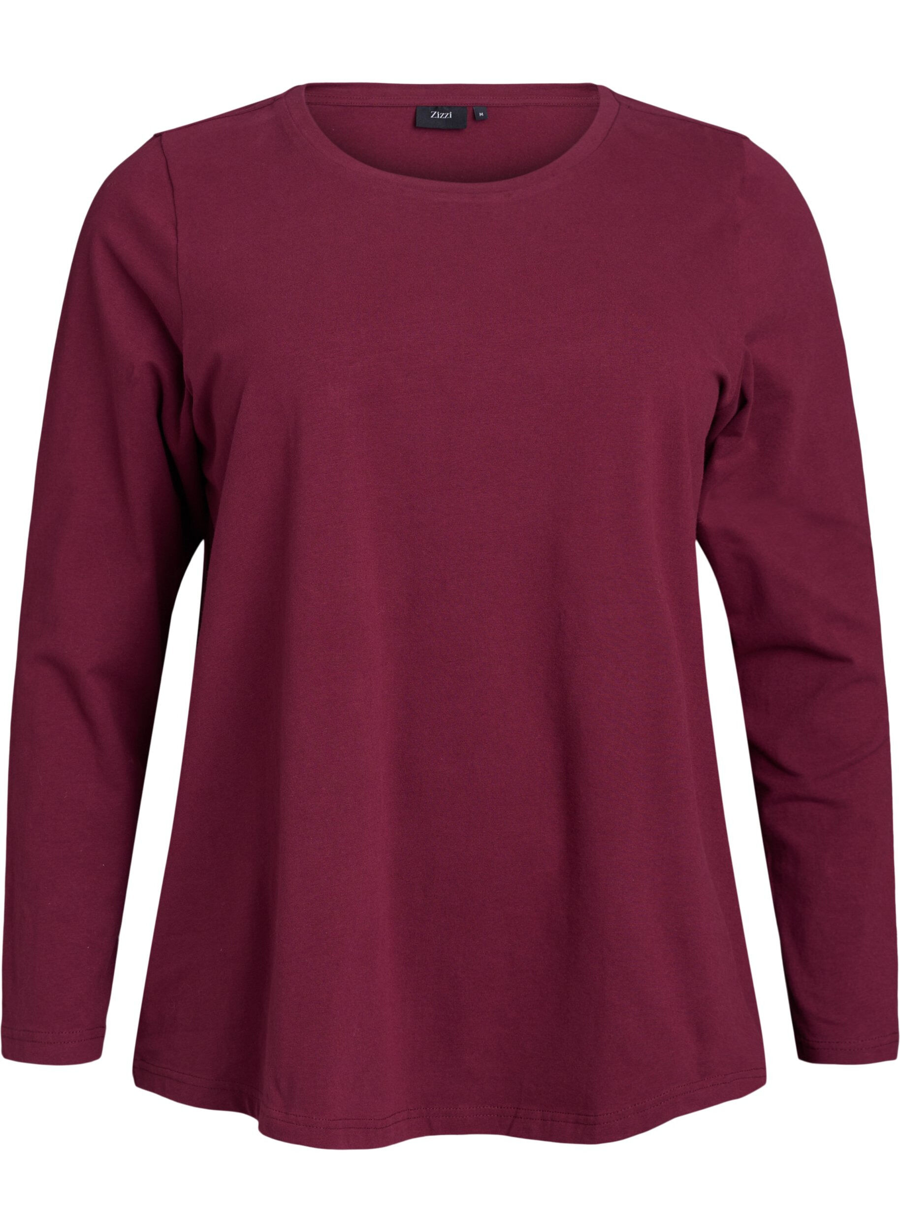 Zizzi Basis jerseybluse med lange &aelig;rmer, M&oslash;rk Bordeaux, Packshot image number 0