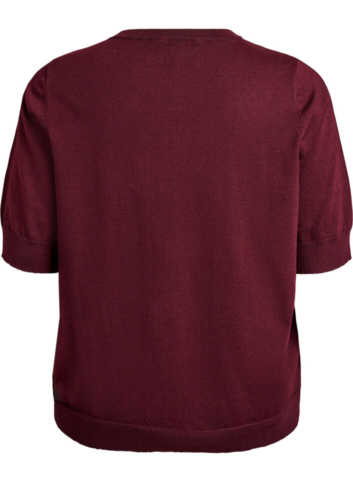 Finstrikket bluse med korte &aelig;rmer, R&oslash;d, Packshot image number 1