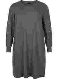 Langærmet kjole med perledetaljer, Dark Grey Melange