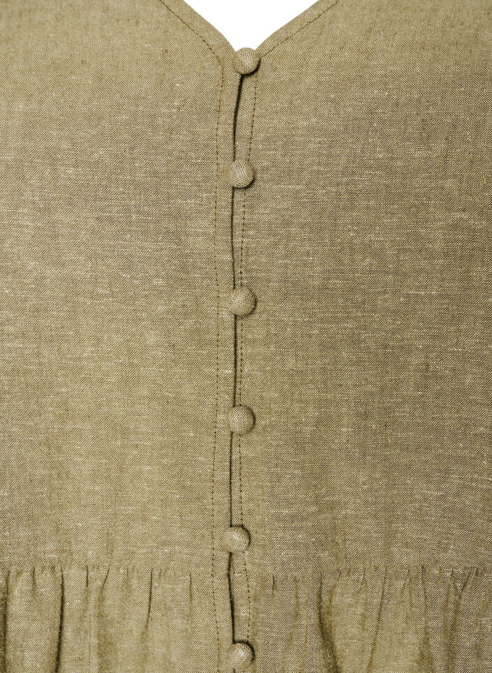 Bluse i h&oslash;r og viskose med V-udsk&aelig;ring og knaplukning, Gr&oslash;n, Packshot image number 2