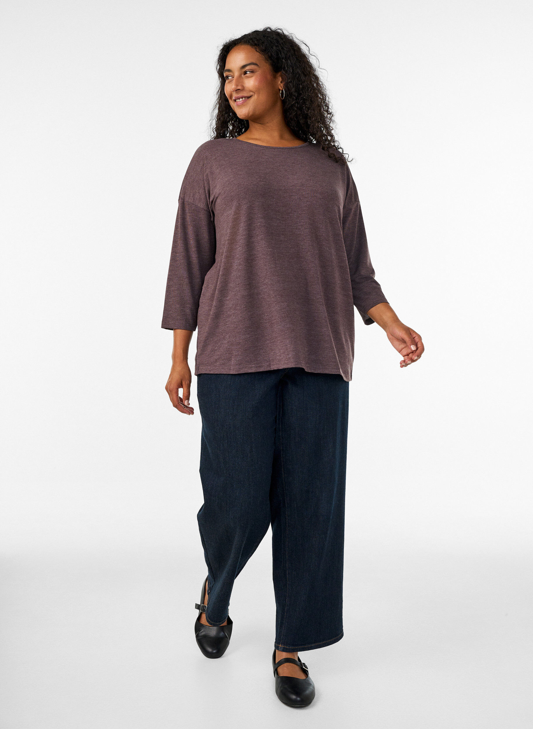 ZizziJerseybluse med 3/4 &aelig;rmer, Brun, Model image number 1