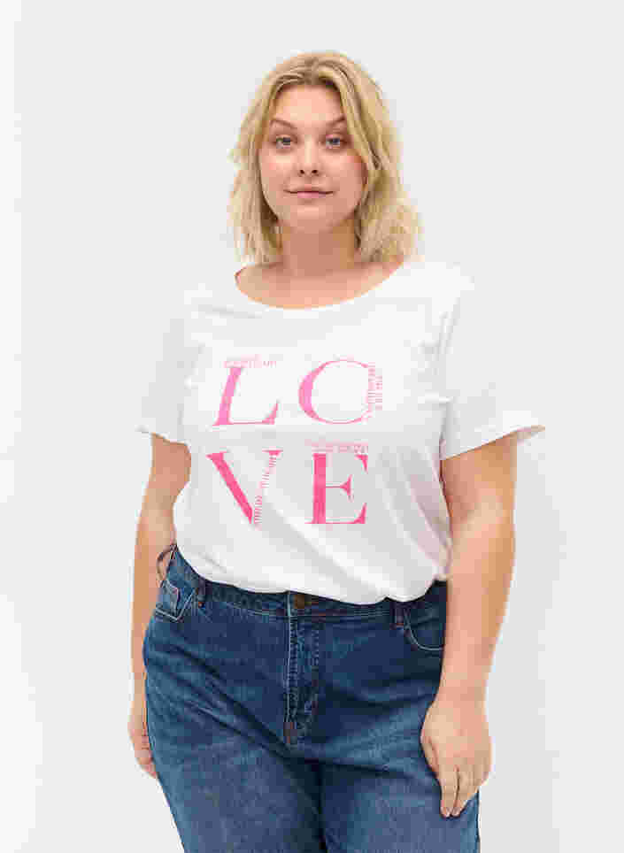 Kortærmet bomulds t-shirt med tryk, Bright White LOVE, Model image number 0
