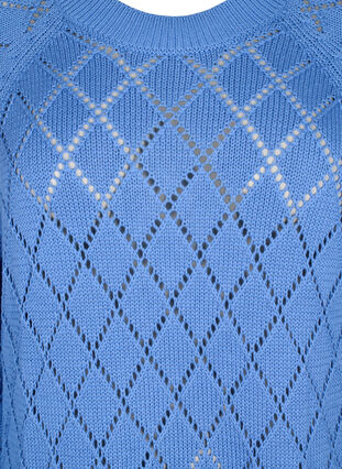 Langærmet strikbluse med hulmønster, Blue Bonnet, Packshot image number 2