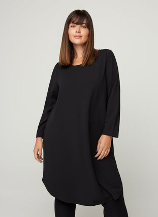 Ensfarvet kjole med a-form , Black, Model image number 0