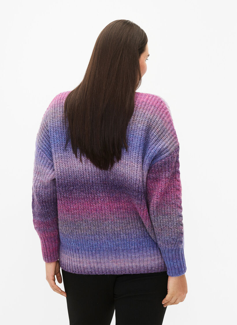 Meleret strik cardigan med knapper, Pansy Mel. Comb, Model image number 1