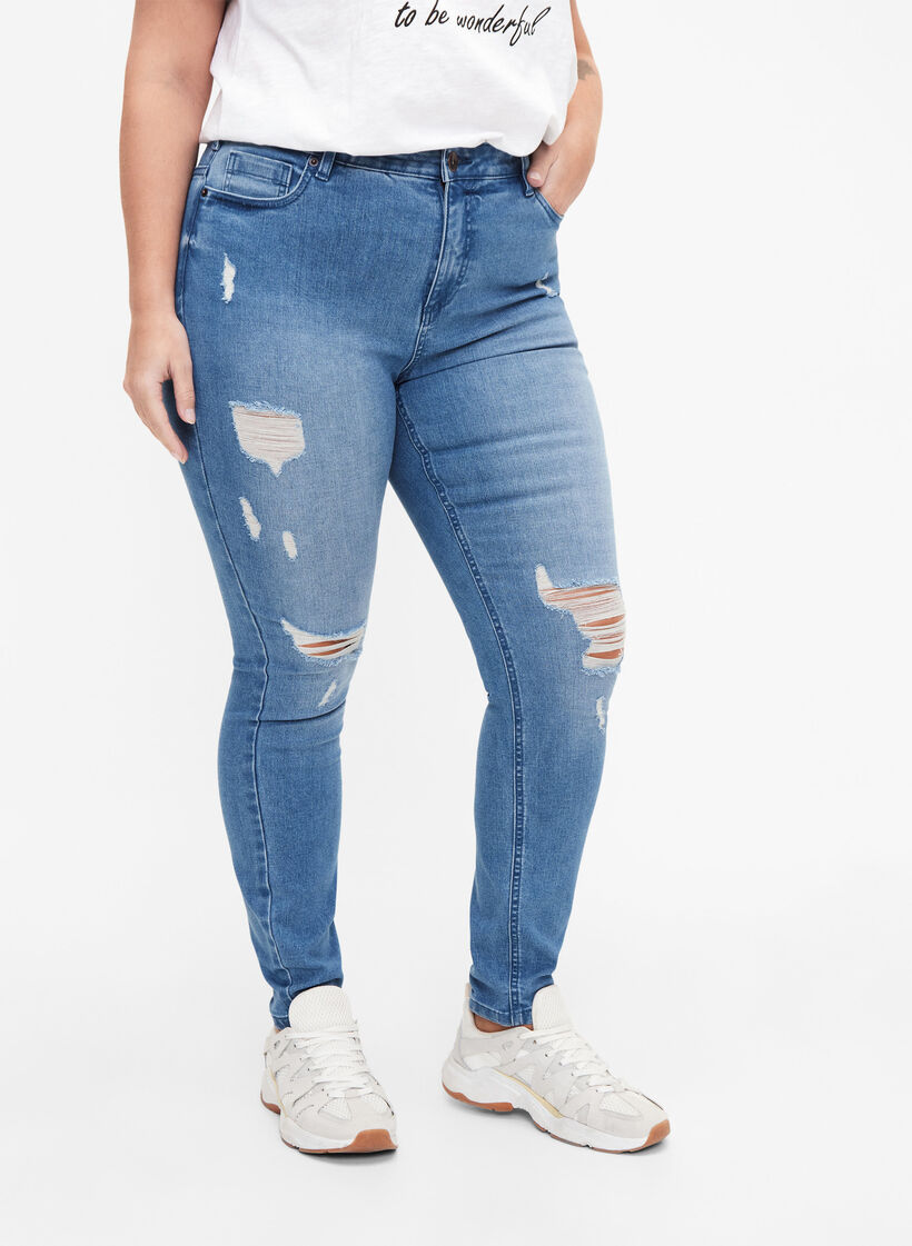 Amy jeans med super slim fit og sliddetaljer, Blå, Model image number 2