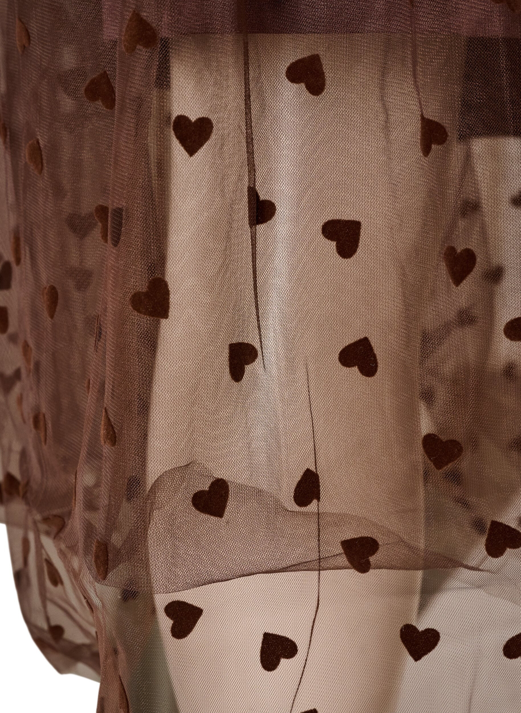 ZizziMidinederdel i tyl med hjerter, Brun, Packshot image number 3