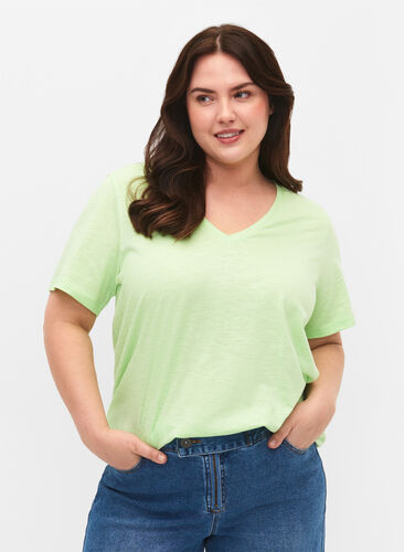 Kortærmet basis t-shirt med v-hals, Paradise Green, Model image number 0