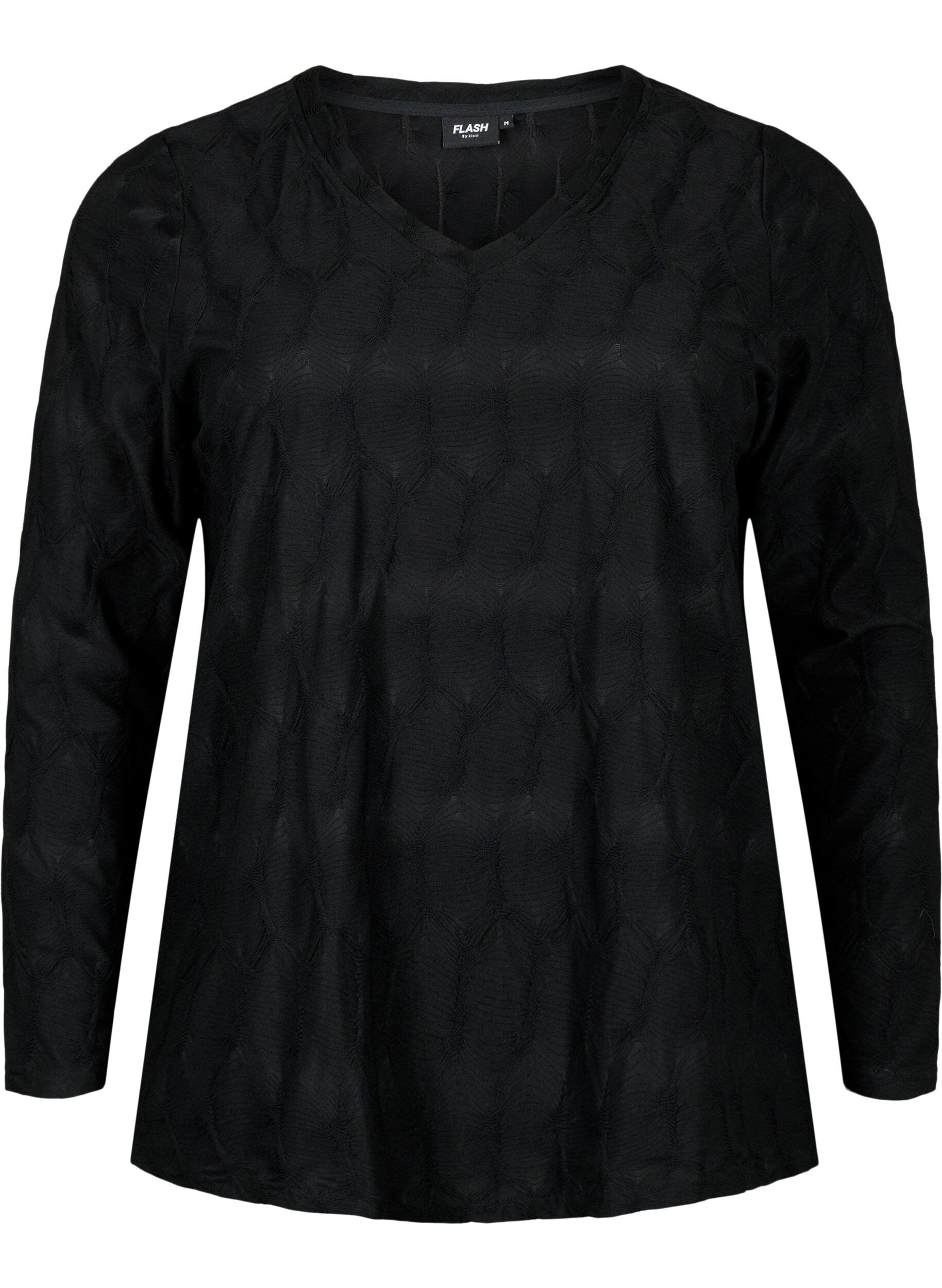 Zizzi FLASH - Lang&aelig;rmet bluse med struktur, Black, Packshot image number 0