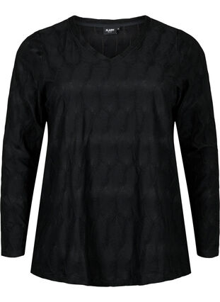 FLASH - Langærmet bluse med struktur, Black, Packshot image number 0