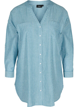 Stribet skjorte i 100% bomuld, Blue Stripe, Packshot image number 0