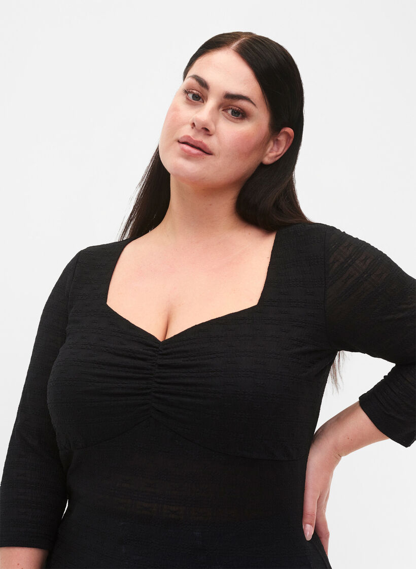 Tætsiddende bluse med rynkedetalje, Black, Model image number 2
