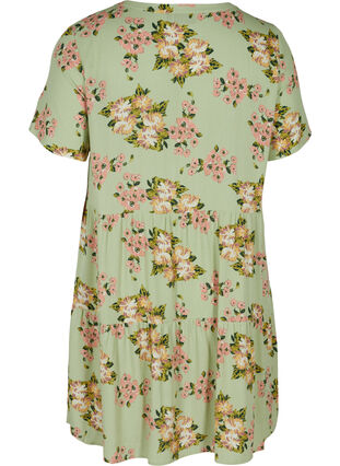 Kortærmet viskose kjole med blomsterprint, Light Green April, Packshot image number 1