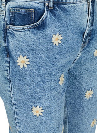 Mille mom fit jeans med blomster, Blue denim w. flower, Packshot image number 2