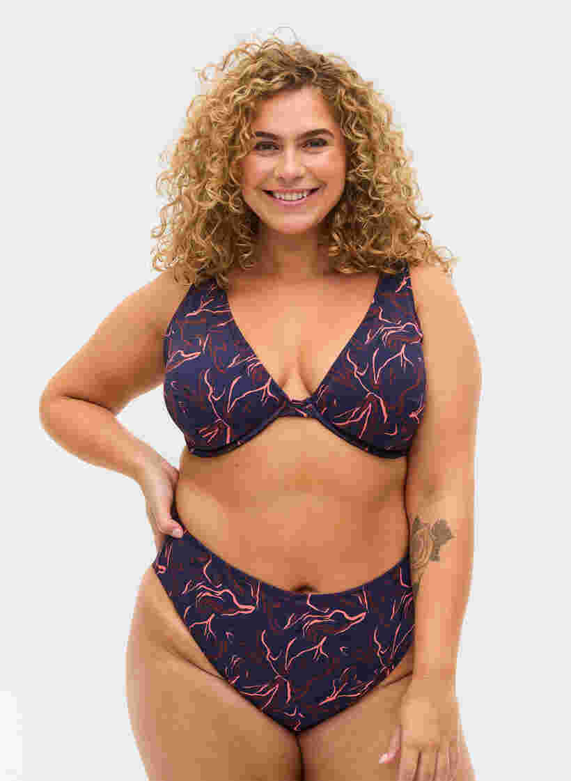 Højtaljet bikini trusse med høj benskæring, Graphic Print, Model image number 0
