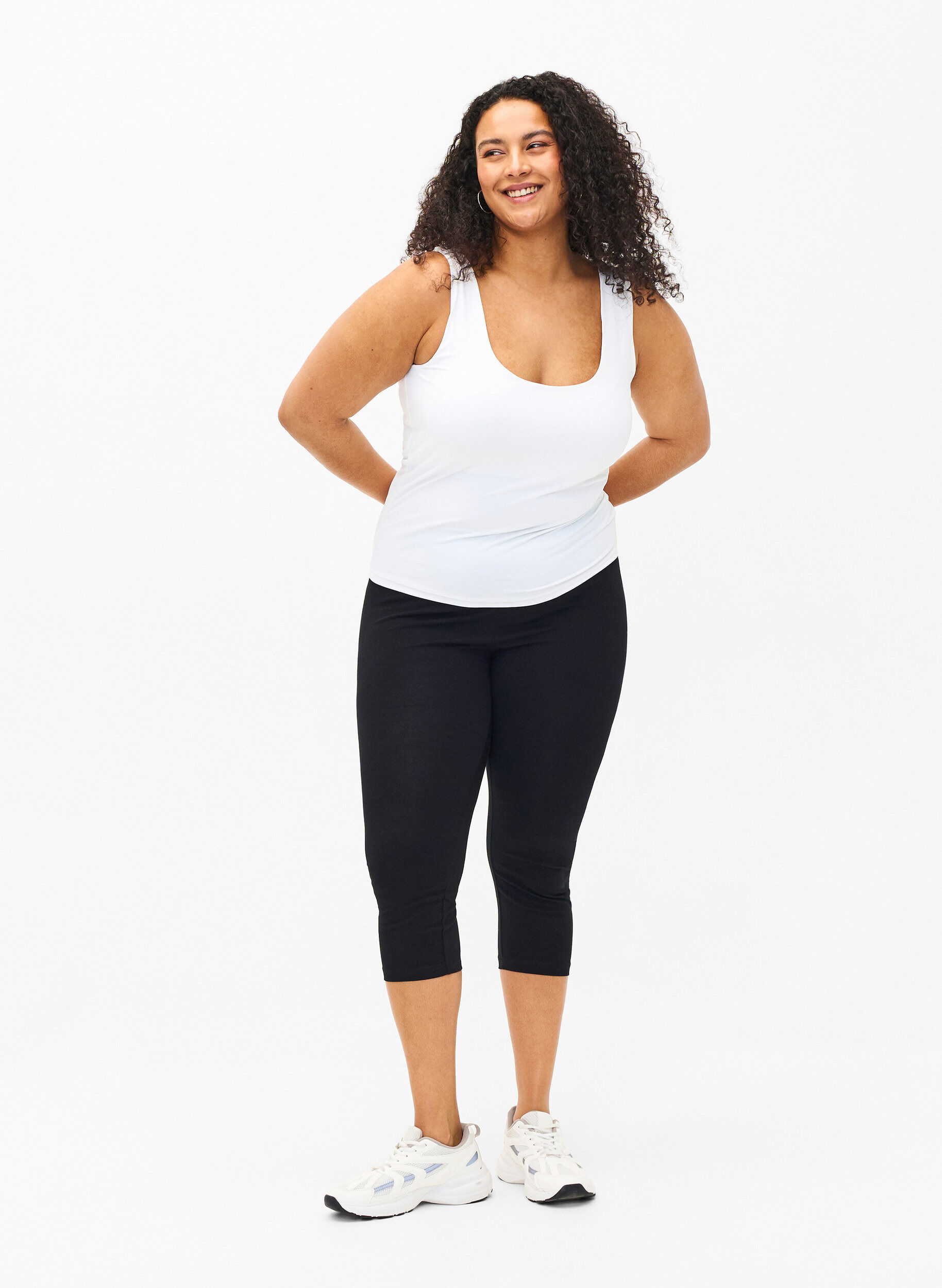 Zizzi FLASH - 2-pak 3/4 leggings i bomuld, Sort, Model image number 1