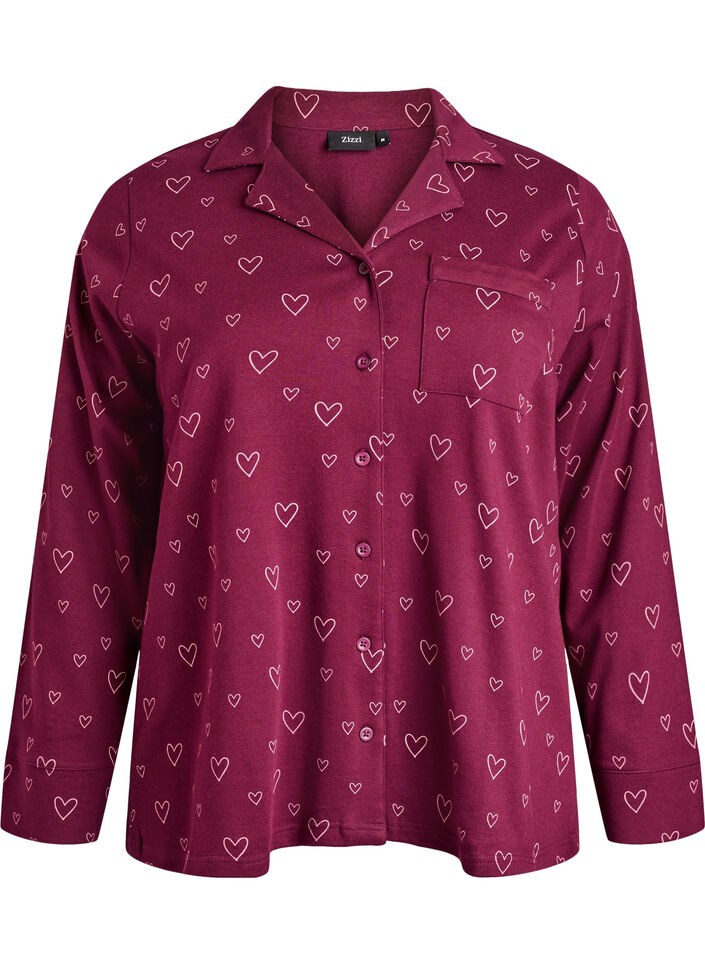 Bomulds pyjamas-skjorte med brystlomme, R&oslash;d, Packshot