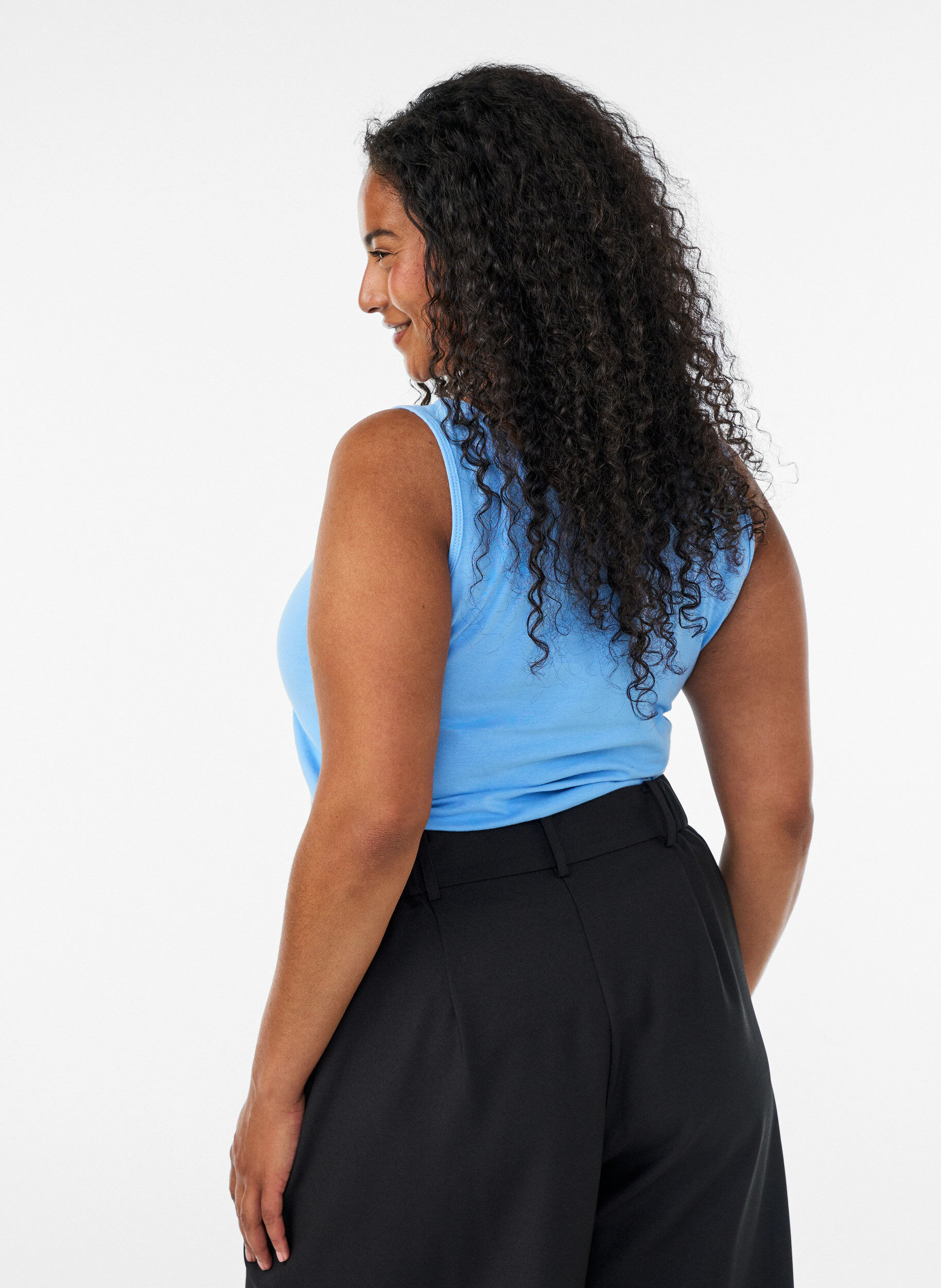 ZizziEnsfarvet basis top i bomuld, Bl&aring;, Model image number 2