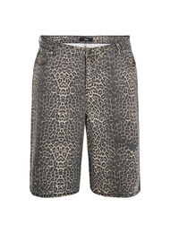 Leopardm&oslash;nstrede bermudashorts i denim, Brun