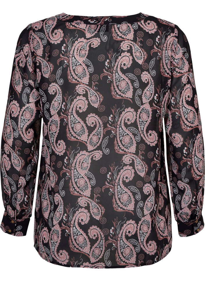 Skjorte med v-udskæring og print, Black/Beige Paisley, Packshot image number 1