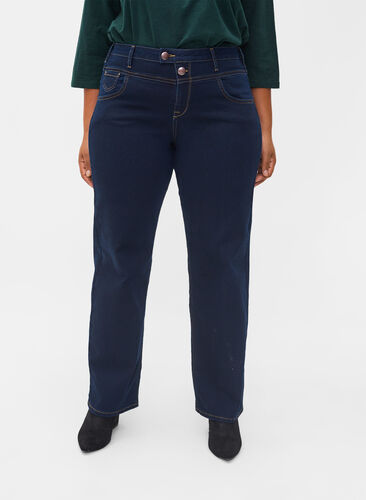 Regular fit Gemma jeans med høj talje, Blue denim, Model image number 3