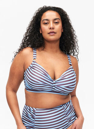 Bikini bh med bøjle og print, BlueBrown Stripe AOP, Model image number 0
