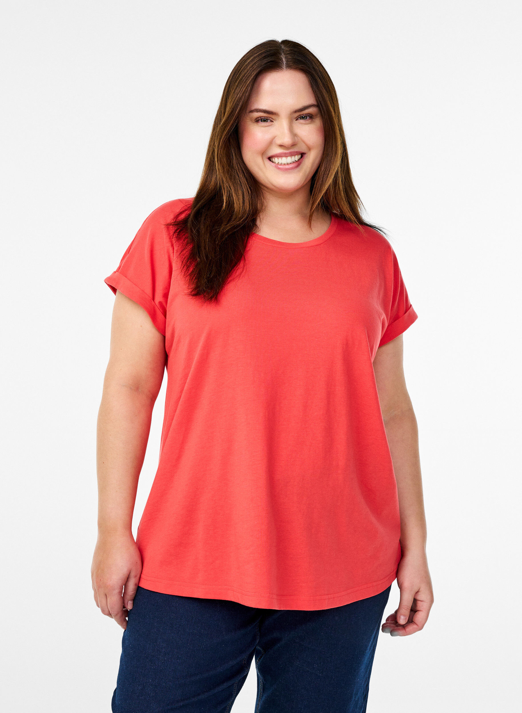 ZizziKort&aelig;rmet t-shirt i bomuldsblanding, R&oslash;d, Model image number 0