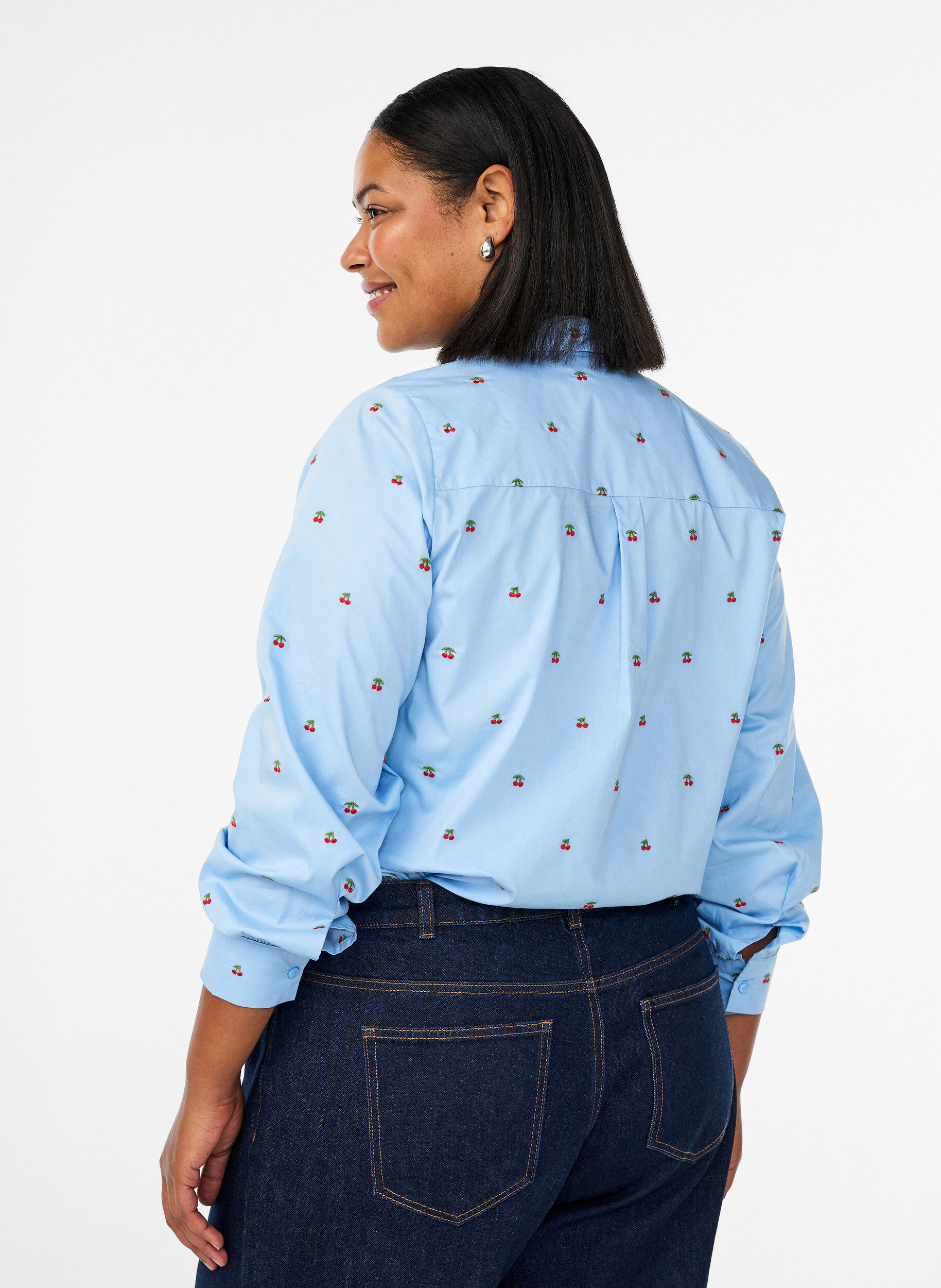 ZizziSkjorte med broderede kirseb&aelig;r, Bl&aring;, Model image number 2